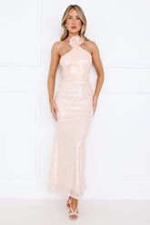 Star Shine Halter Sequin Maxi Dress Pink