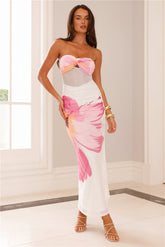 Pinch Of Color Strapless Mesh Maxi Dress White
