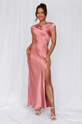The Valentina Cap Sleeve Satin Maxi Dress Rose