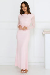 Love Chaser Mesh Long Sleeve Maxi Dress Pink