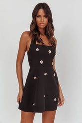 Hendrix Halterneck A-Line Mini Dress Sequin Flower Black
